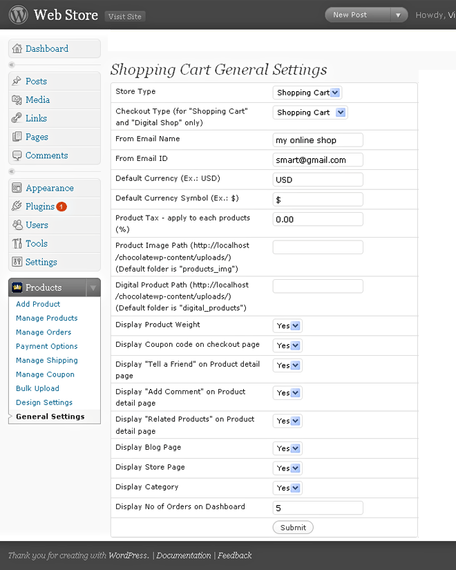 of3 Wordpress Shopping Cart Dashboard