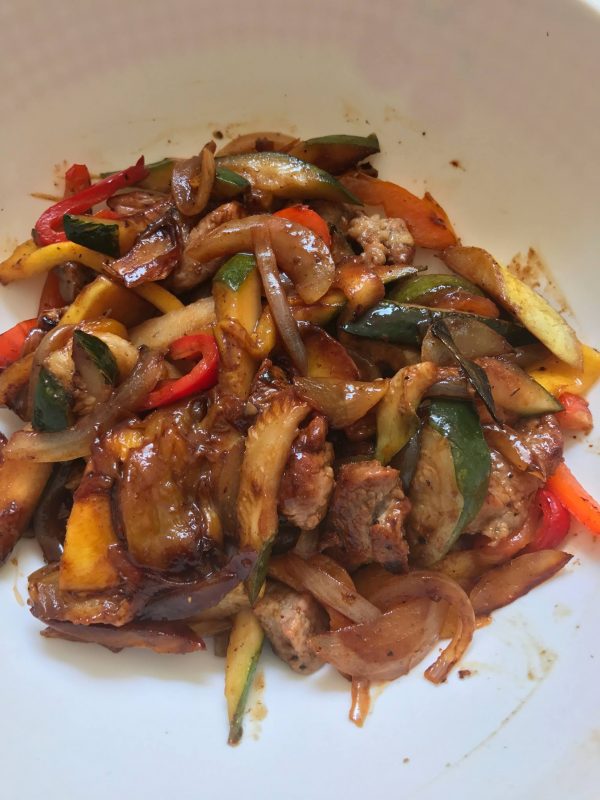 Roast pork and mangoes